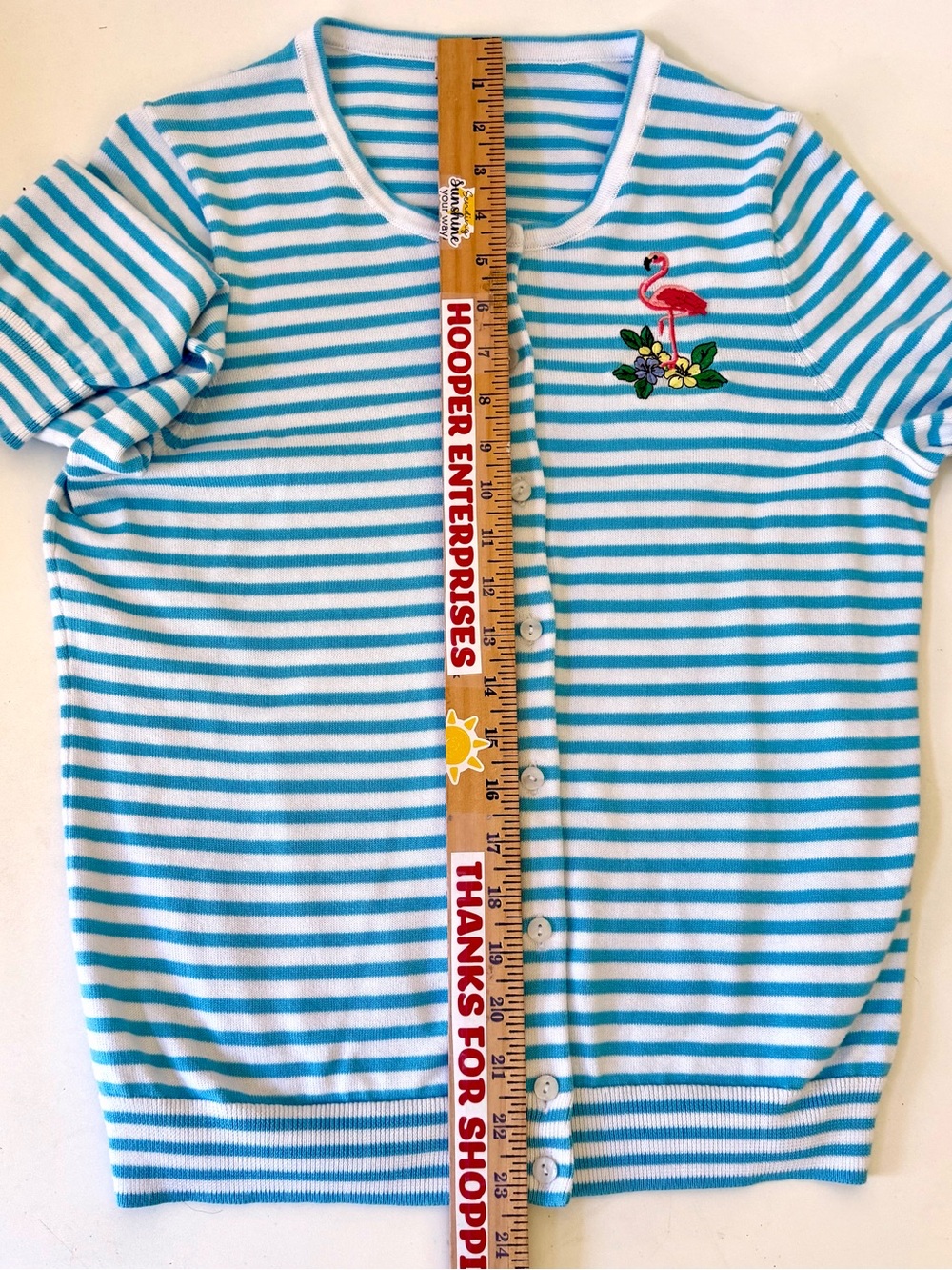 Talbots Blue White Stripe Button Down Sweater Flamingo 3/4 Sleeves Womens Size M - Picture 8 of 9